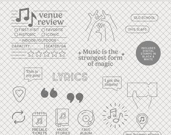 Digital Stamps | That's My Jam : PNGs + brushes for scrapbooking, planners, journals (music, concerts, band, singer, venue)
