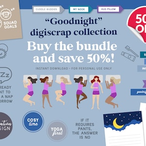 Bundel | Welterusten: digitaal scrapbooken • Kaarten maken • Dagboek (dutje moe rust slapeloosheid bed kussen slaap kat zzz nacht schaap) 316 items