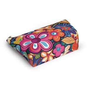 Paraíso en flor en una colorida bolsa de accesorios con flores / Bolsa de maquillaje divertida, organizador de viaje, regalo para ella, estampado de flores, bolsa con cierre en forma de T