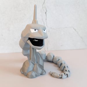 Flexi Articulated Onix Figure: 3D Printed PokeMonster with Display Stand