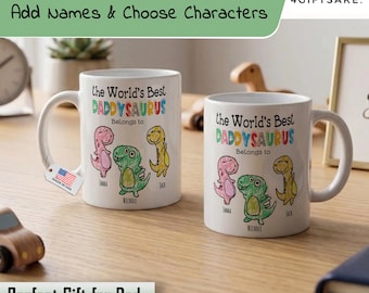 Personalized Dadasaurus Mug, Custom Kids Names, Father's Day Gift