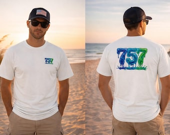 757 Area Code Drip Tee, Hampton Roads Virginia Coastal Apparel