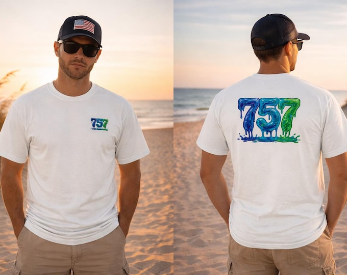 Featured listing image: 757 Area Code Drip Tee, Hampton Roads Virginia Coastal Apparel