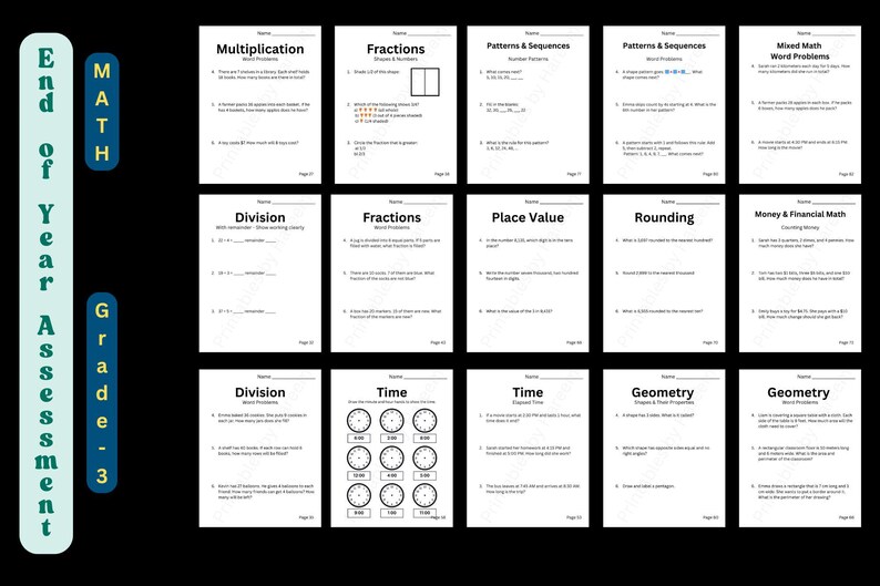 3rd Grade Math Worksheets Bundle Pack | 290+ Practice Questions ...