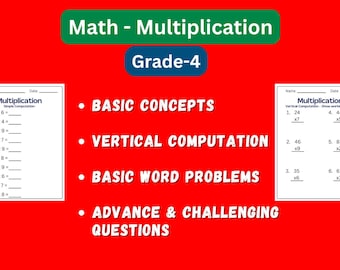 4th Grade Math Multiplication Worksheets | Word Problems, Computation (PDF & PNG) | Test Prep