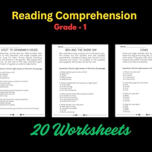 Grade 1 Reading Comprehension Worksheets – 20 Fun and Engaging Passages with Multiple Choice Questions | 20 Worksheets | 1st Grade