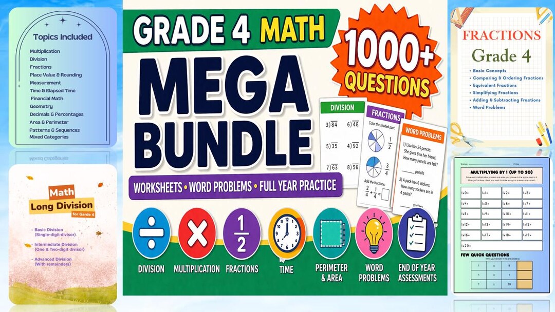 Grade 4 Math Mega Bundle | 1000+ Questions, Worksheets, Word Problems ...