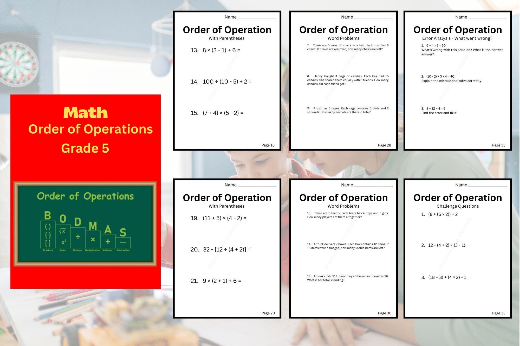 Dmas Math Questions Grade 5 Math Worksheets | 100 Order of Operations DMAS Problems (PDF ...