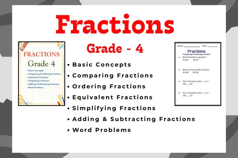 4th Grade Math Fractions Worksheets : Comparing, Adding, Simplifying ...