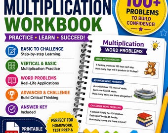 Grade 4 Multiplication Workbook PDF | 4th Grade Math Worksheets | Word Problems & Printable Practice Pack