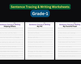 Sentence Writing Worksheets: Grade 1-3 ELA Practice (PDF & PNG)