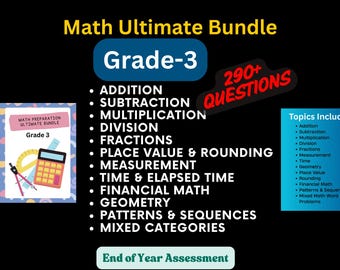 3rd Grade Math Worksheets Bundle Pack | 290+ Practice Questions (Printable PDF) | Math Assessment
