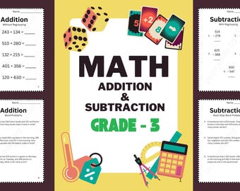 Matematikövningar för årskurs 3: Addition och subtraktion (PDF/PNG-nedladdning)
