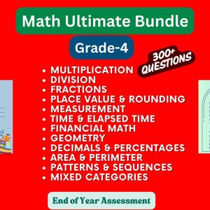 Klasse 4 am Ende des Jahres Mathe-Assessment & Sommerübungs-Bundle | 300+ Fragen | Druckbare PDF | Abschlussprüfung | 4te Klasse | Sommer Rückblick