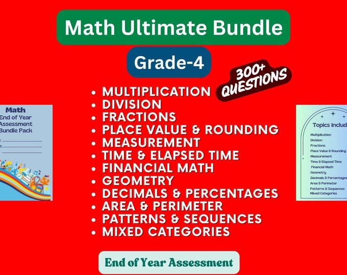 4th Grade Math Assessment Worksheets : 300+ Questions, Test Prep (PDF ...