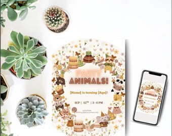 Party Animal Birthday Invitation_P006 – Editable Template for Birthday Boy and Girl
