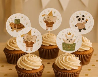 Party Animals Cake Topper – Cute Animals Birthday Topper | Jungle Safari Animal Theme | Baby Shower or Kids Party Decoration