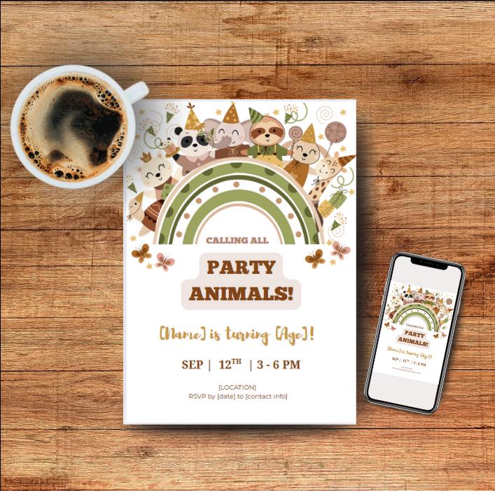 Party Animal Birthday Invitation_P001 – Editable Template for Birthday Boy or Girl