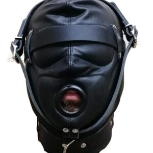 Leather Mask Hood Cosplay Mask Full Face Hood Black Leather BDSM Hood