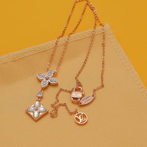S925 silver gold plated lucky clover necklace, high quality cute necklace, birthday gift for her