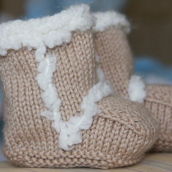 Hand Knit Ugg Style Baby Booties Size 0-3/6-9/12 months Free Shipping in the USA