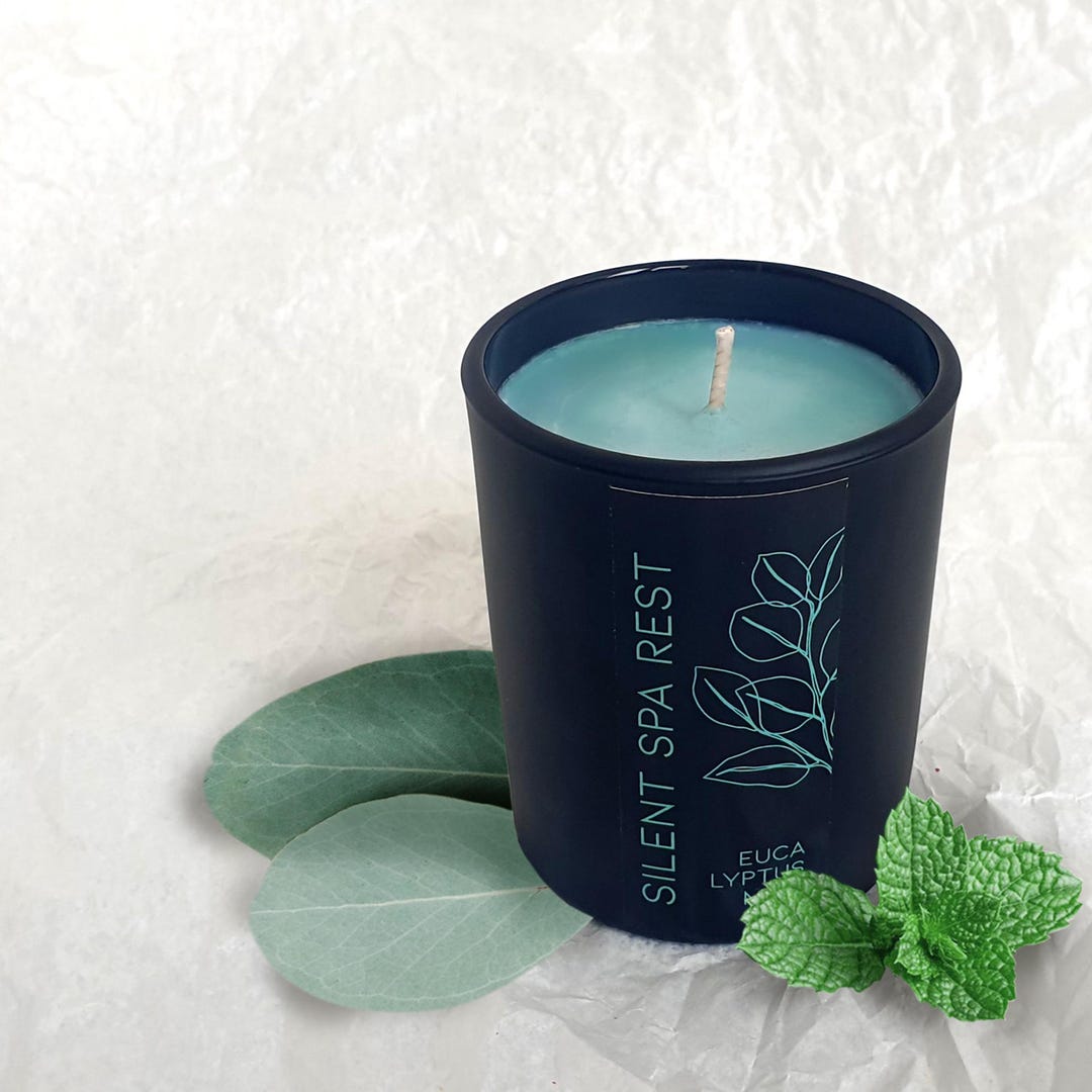 Eucalyptus Mint Soy Candle in Matte Black Glass Jar – Spa Scented ...