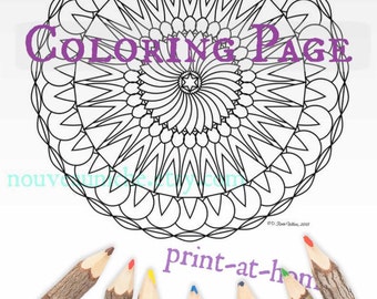 Coloring Page Adult Mandala Instant Download Book Printable Colouring Art Therapy Digital Illustration