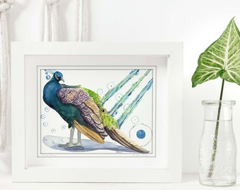 Watercolor Peacock Painting Print Limited Edition, Living Room Art, New Apartment Gifts