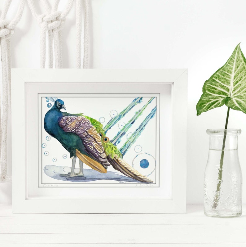 Watercolor Peacock Painting Print Limited Edition, Living Room Art, New Apartment Gifts image 1