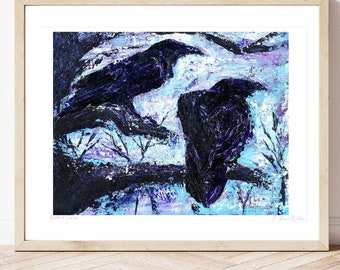 Raven Painting Wall Art Print, Crow Whimsigoth Decor, Contemporary Bird Artwork