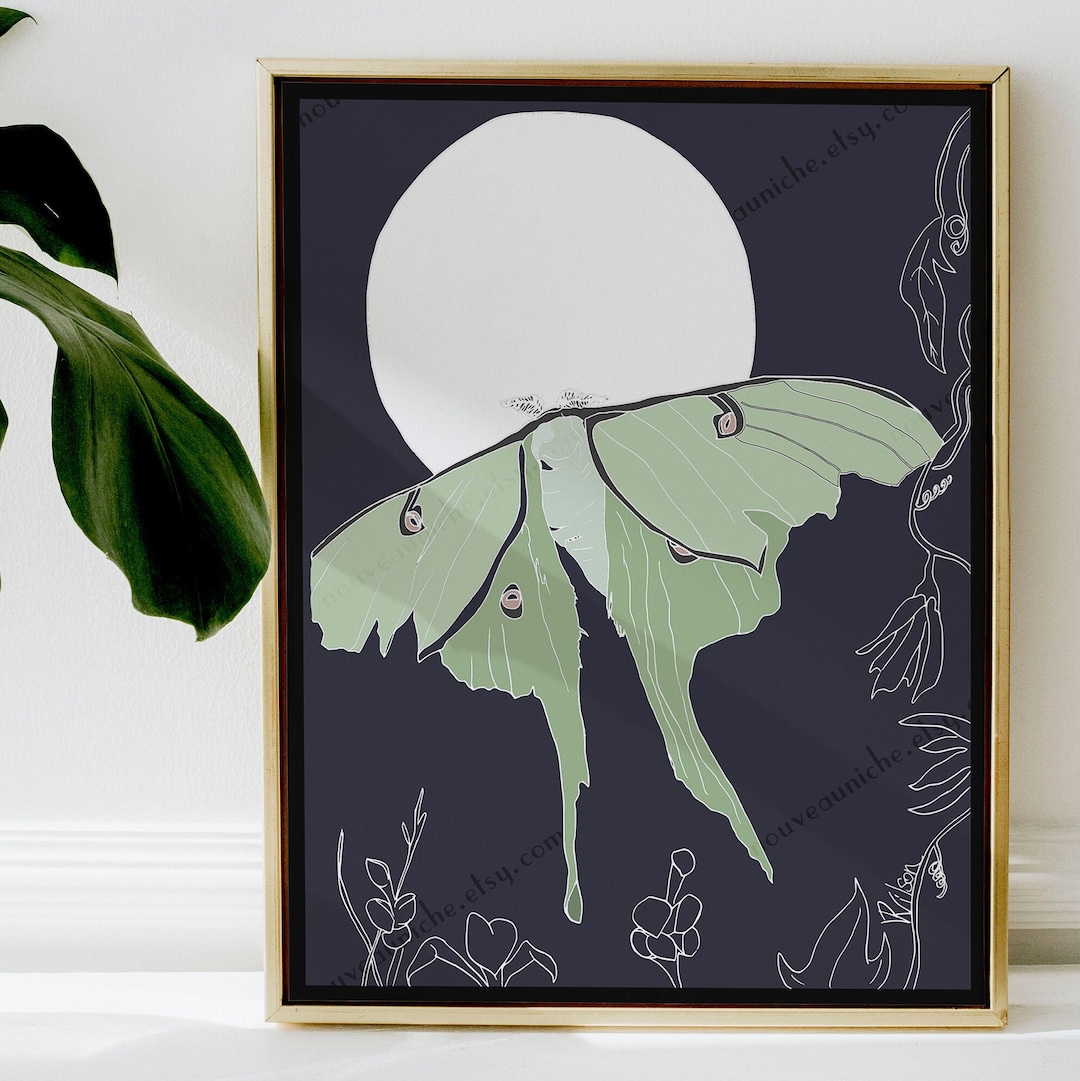 Luna Moth Art Print Full Moon Decor Bedroom Wall Art - Etsy