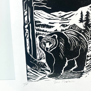 Black Bear Mountain Linocut Print, Appalachian Animals Handmade Prints, Outdoorsy Wall Art, Modern Cabin Decor image 8