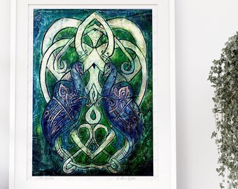 Celtic Peacock Wall Art, Book of Kells Print, Knotwork Decor