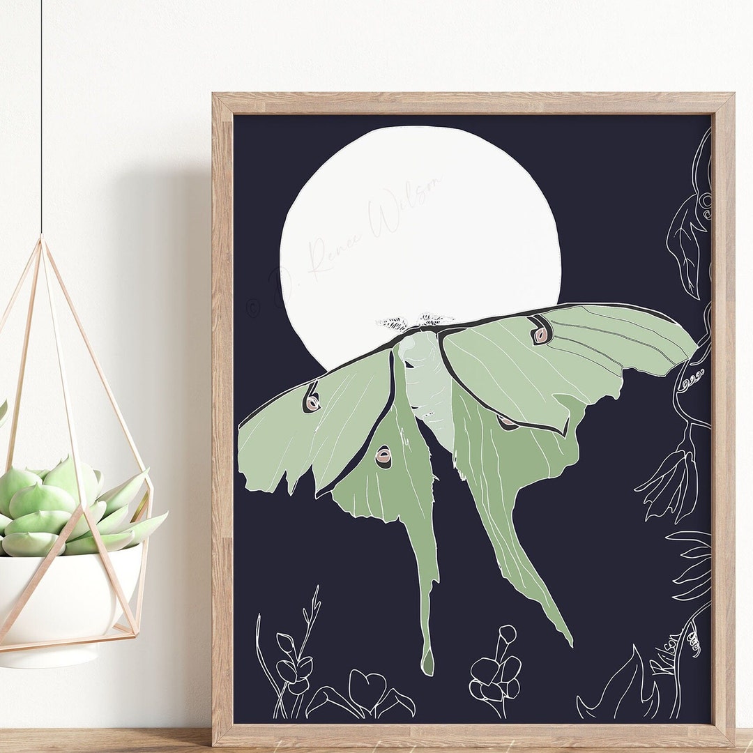 Luna Moth Art Print, Full Moon Decor - Etsy