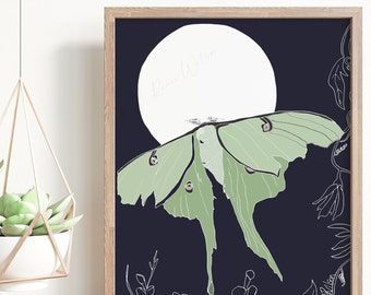 Luna Moth Art Print, Full Moon Decor