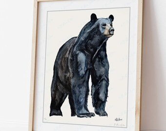 Black Bear Art Print, Watercolor Animal Prints, Limited Edition Wildlife Modern Cabin Decor