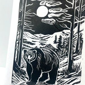 Black Bear Mountain Linocut Print, Appalachian Animals Handmade Prints, Outdoorsy Wall Art, Modern Cabin Decor image 7