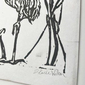 Linoleum Print Sandhill Crane Cattails Original Florida Wildlife Lino prints, Crane wall art 5x7, Birder Gift image 4