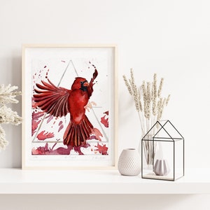 Cardinal Artwork Watercolor Limited Edition Prints, Contemporary Red Bird Painting, Memorial Gift