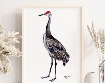 Sandhill Crane Watercolor Art Print: Coastal Bird Decor