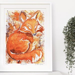Impresión artística de acuarela de zorro rojo, decoración infantil, pintura de animales del bosque, obra de arte para cabañas modernas, arte mural de vida silvestre del bosque