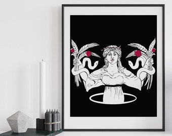 Persephone Goddess Art Print, Greek Mythology Wall Decor