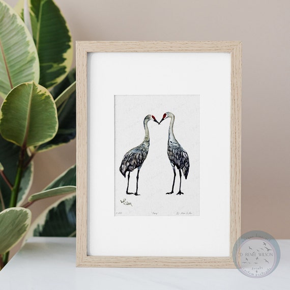 Sandhill Cranes Watercolor Print: Kissing Birds, Florida Wildlife Art