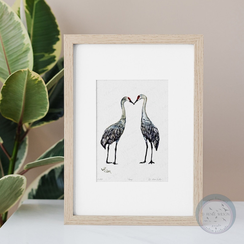 Sandhill Cranes Painting Limited Edition Print, Modern Decor, Kissing Bird Wall Art, Florida Wildlife Artwork image 1