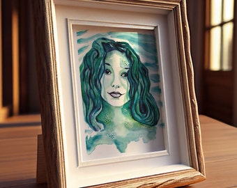 Tori Amos Inspired Art, Siren Watercolor Print, Mermaid Decor for Bathroom, Gift for 90s Nostalgia Music Lover