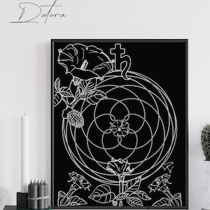 Datura Poisonous Plants Digital Print, Whimsigoth Download, Pentagram of Venus, Dark Botanical Print, Printable Witchy Decor