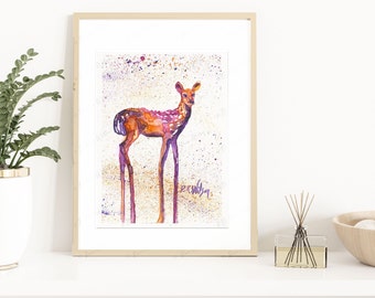 Fawn Watercolor Print, Mystical Animal Print, Wildlife Artwork Wall Art