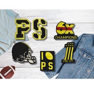 Pittsburgh City Football Patches Set of 5 Unique Iron-On Patch for Customizing Outfits, Perfect Gift for Game Day Fans
