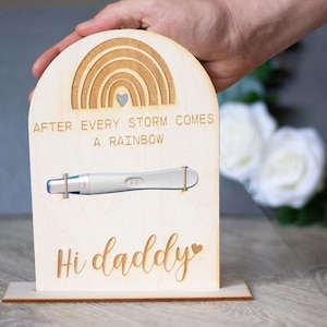 Wooden Pregnancy Announcement Sign – "Having You As A Daddy" Keepsake With Base & Twine For Reveal Gift - View #10