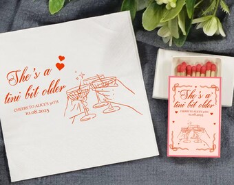 Custom Birthday Napkins & Matchbox Set: Anniversary Party Favors